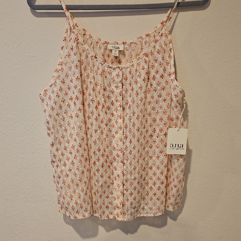 a.n.a Women's Camisole with Red Pattern on White